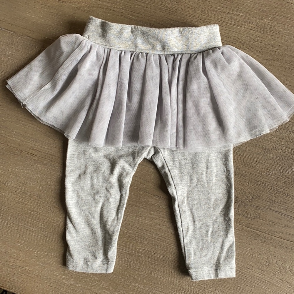 Gray gap leggings with tulle tutu, 6-12 months
